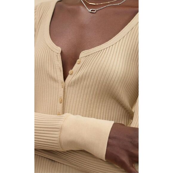 Aerie American Eagle Tan Ribbed Long Sleeve Layering Essential Top Size Small - Picture 3 of 8
